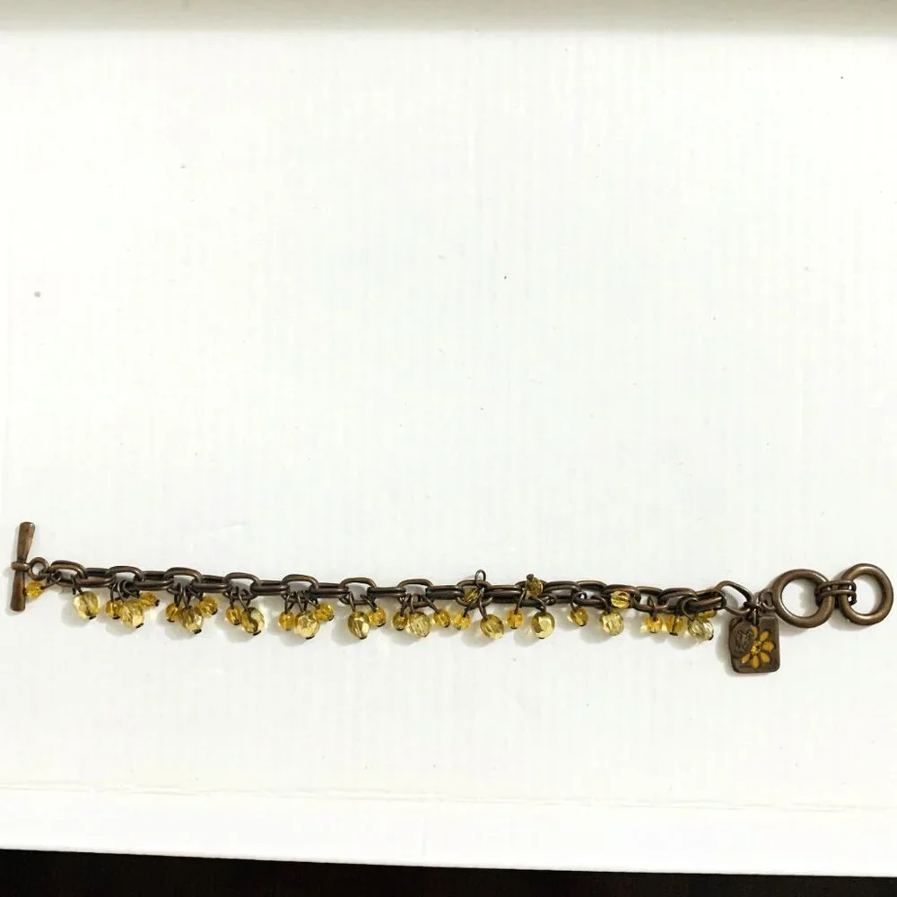 Cookie Lee Bracelet Charm Gold Beads Floral Copper or Bronze Bracelet Adjustable